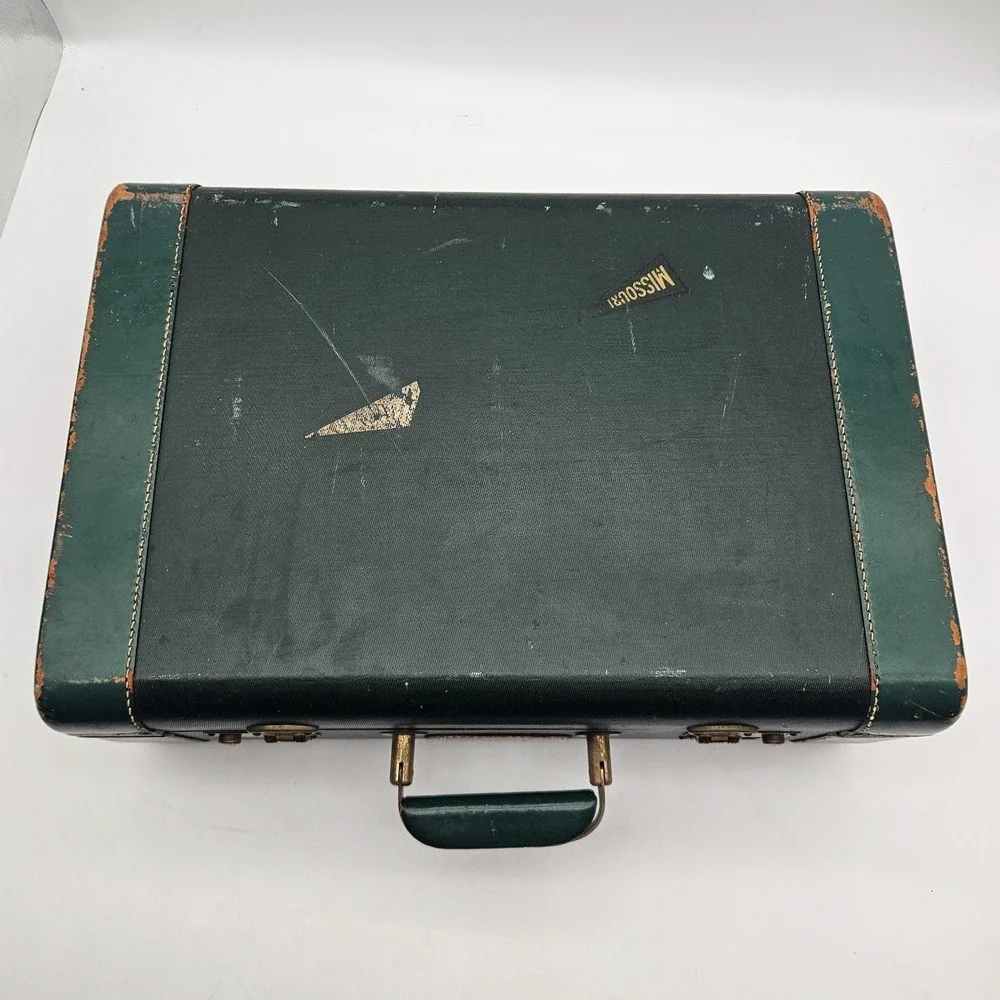 Vintage White Star Hard Shell Suitcase Luggage Green Celanese Lined Made USA 40s